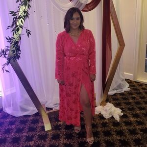 Zara fuschia jacquard wrap dress